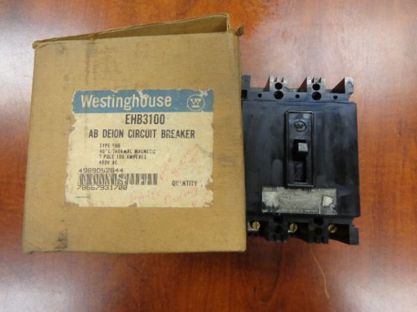 EHB3100: WESTINGHOUSE, AB DE-ION CIRCUIT BREAKER 100 AMP, 3 POLE, 480VAC, STYLE 4989D52G44