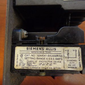 SIEMENS ALLIS OVERLOAD RELAY(25-125-754-024) 3ZA4041-8AU00