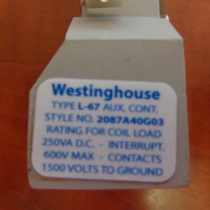 WESTINGHOUSE CUTLER HAMMER  2087A40G03 AUXILIARY CONTACT L-67