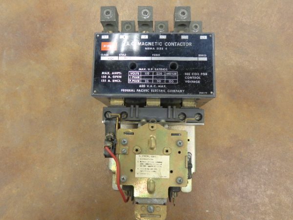 FEDERAL PACIFIC ELECTRIC COMPANY A.C. MAGNETIC CONTACTOR, NEMA SIZE 4 4102BU43