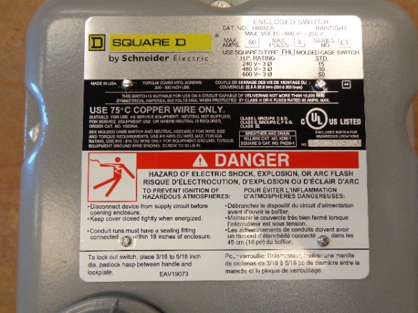 SQUARE D ENCLOSED SWITCH H60XFA