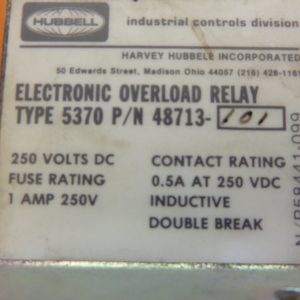 HUBBELL ELECTRONIC OVERLOAD RELAY USED HC48713-101 NEGATIVE SHUNT CONFIGURATION