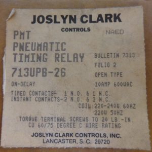 JOSLYN CLARK BULLETIN 7313 PMT PNEUMATIC TIMING RELAY 713UPB-26