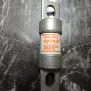 A25X50: SHAWMUT / GOULD INC., AMPTRAP FUSE 50 AMPS, 250VAC MAX, FORM 101, TYPE 4.