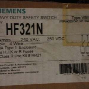 HF321N: SIEMENS, HEAVY DUTY SAFETY SWITCH 30 AMPS, 3 POLE, 4 WIRE, FUSIBLE, 240VAC / 250VDC, TYPE VBII
