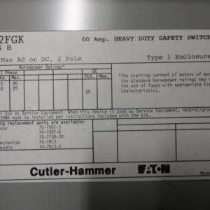 DH262FGK: DISCONNECT, CUTLER HAMMER