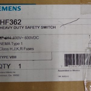 HF362: SIEMENS, HEAVY DUTY SAFETY SWITCH TYPE VBII, 60 AMP, 600V AC/DC, 3 POLE, 3 WIRE, FUSIBLE, NEMA TYPE 1 INDOOR ENCLOSURE.