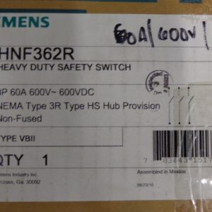 JN-323: ITE / SIEMENS, GENERAL DUTY ENCLOSED SWITCH 100 AMP, 2 POLE FUSIBLE, 240VAC / 250VDC, NEMA TYPE 1 INDOOR ENCLOSURE.