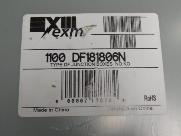 1100 DF181806N: EXIII EXM, TYPE DF JUNCTION BOXES NO KO, NEMA 1 ENCLOSURE, SURFACE OR FLUSH MOUNT. 18" X 18" X 6"