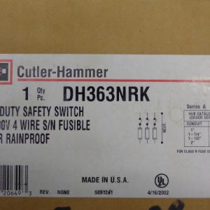 DT221U: CUTLER-HAMMER, DOUBLE THROW SAFETY SWITCH 30 AMP, 250V AC/DC, 2 POLE.