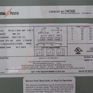 T4T30E:FEDERAL PACIFIC 30KVA  TRANSFORMER T4T30E,FEDERAL PACIFIC