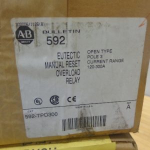 592-TPD300: ALLEN-BRADLEY, EUTECTIC MANUAL RESET OVERLOAD RELAY, OPEN TYPE, 3 POLE, 120-300 AMPS. SERIES A. BULLETIN 592