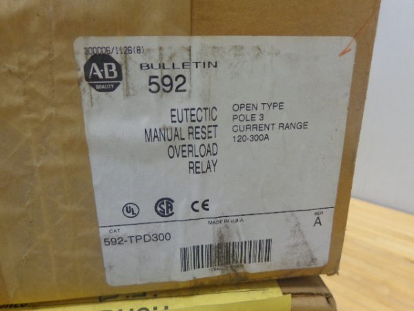 592-TPD300: ALLEN-BRADLEY, USED EUTECTIC MANUAL RESET OVERLOAD RELAY, OPEN TYPE, 3 POLE, 120-300 AMPS. SERIES A. BULLETIN 592