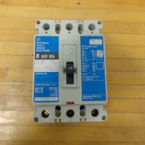 HFD3015: EATON / CUTLER-HAMMER, INDUSTRIAL CIRCUIT BREAKER SERIES C, 3 POLE, 600VAC 15 AMPS, STYLE 6639C86G84, HFD 65K.