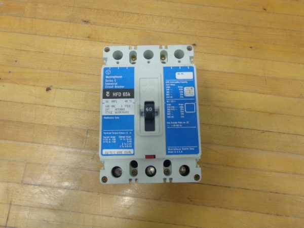 HFD3060: WESTINGHOUSE, INDUSTRIAL CIRCUIT BREAKER 3 POLE, 60 AMPS, 600 VAC, 250 VDC, STYLE NO. 663986G92