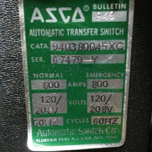940380045XC: ASCO AUTOMATIC TRANSFER SWITCH