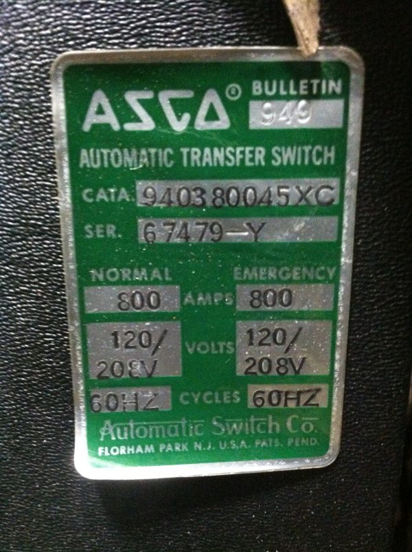 940380045XC: ASCO AUTOMATIC TRANSFER SWITCH